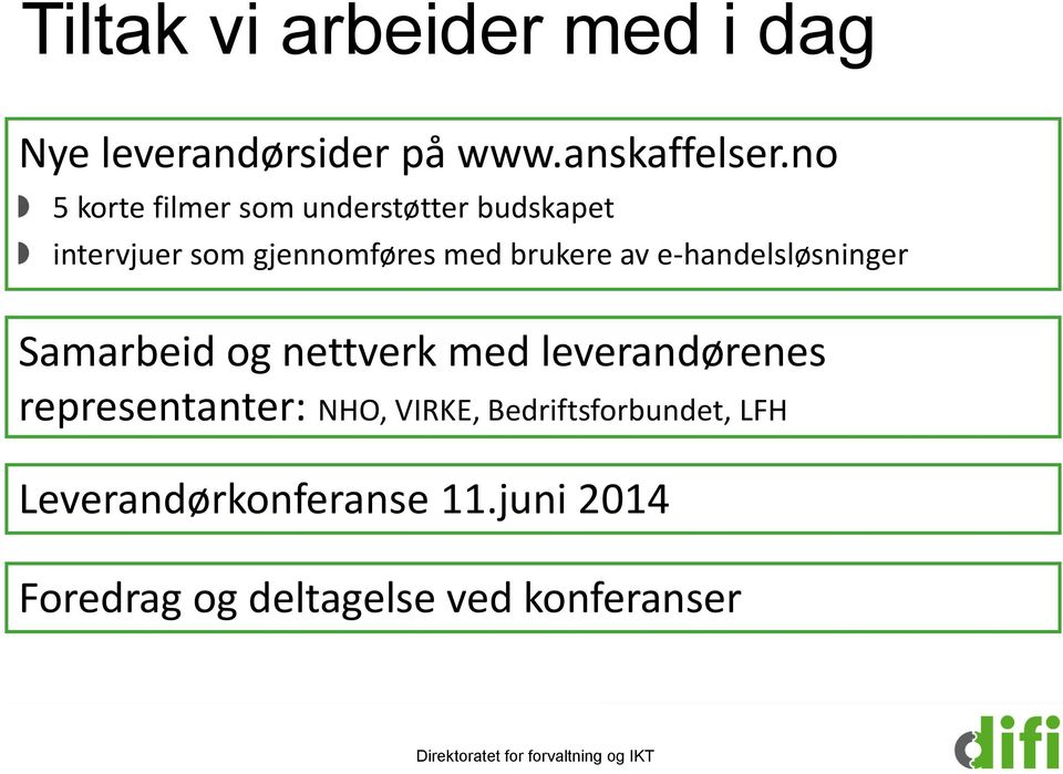 av e-handelsløsninger Samarbeid og nettverk med leverandørenes representanter: NHO,