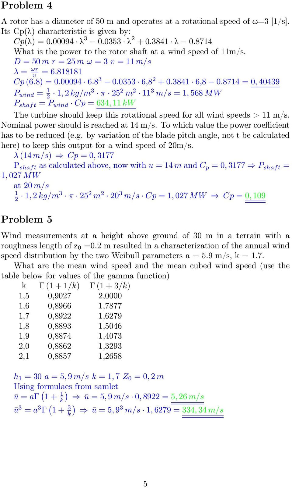 8714 = 0, 4049 P wind = 1 2 1, 2 kg/m π 25 2 m 2 11 m/s = 1, 568 MW P shaft = P wind Cp = 64, 11 kw The turbine should keep this rotational speed for all wind speeds > 11 m/s.