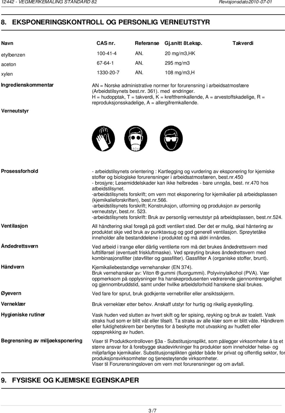 H = hudopptak, T = takverdi, K = kreftfremkallende, A = arvestoffskadelige, R = reproduksjonsskadelige, A = allergifremkallende.