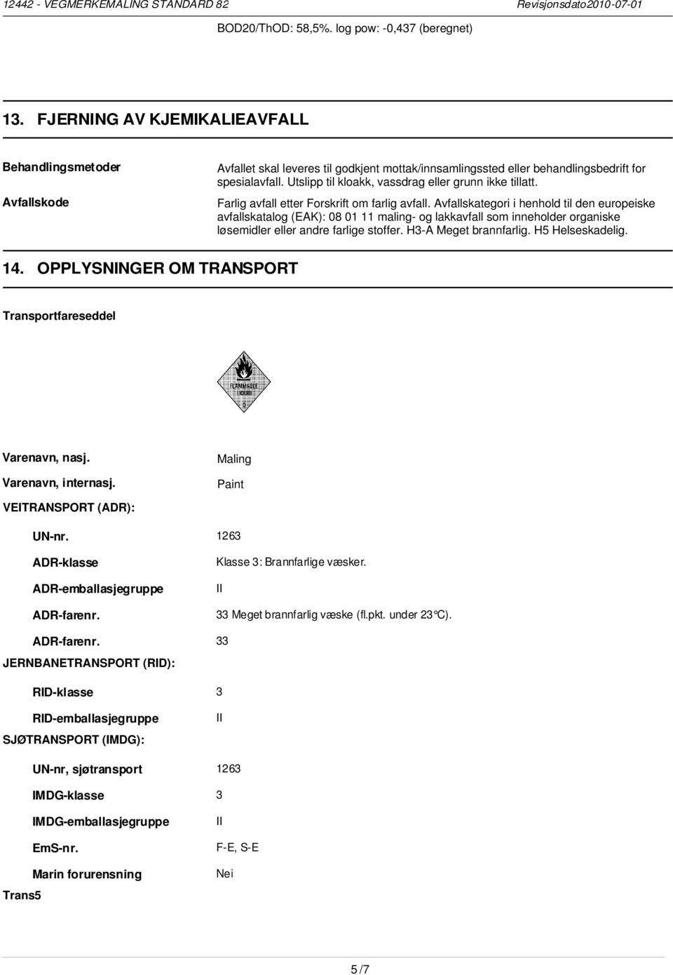 Utslipp til kloakk, vassdrag eller grunn ikke tillatt. Farlig avfall etter Forskrift om farlig avfall.