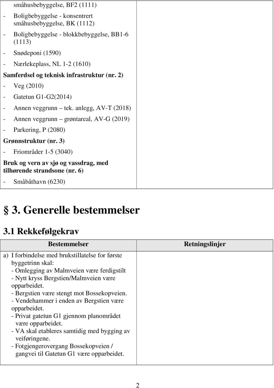 3) - Friområder 1-5 (3040) Bruk og vern av sjø og vassdrag, med tilhørende strandsone (nr. 6) - Småbåthavn (6230) 3. Generelle bestemmelser 3.