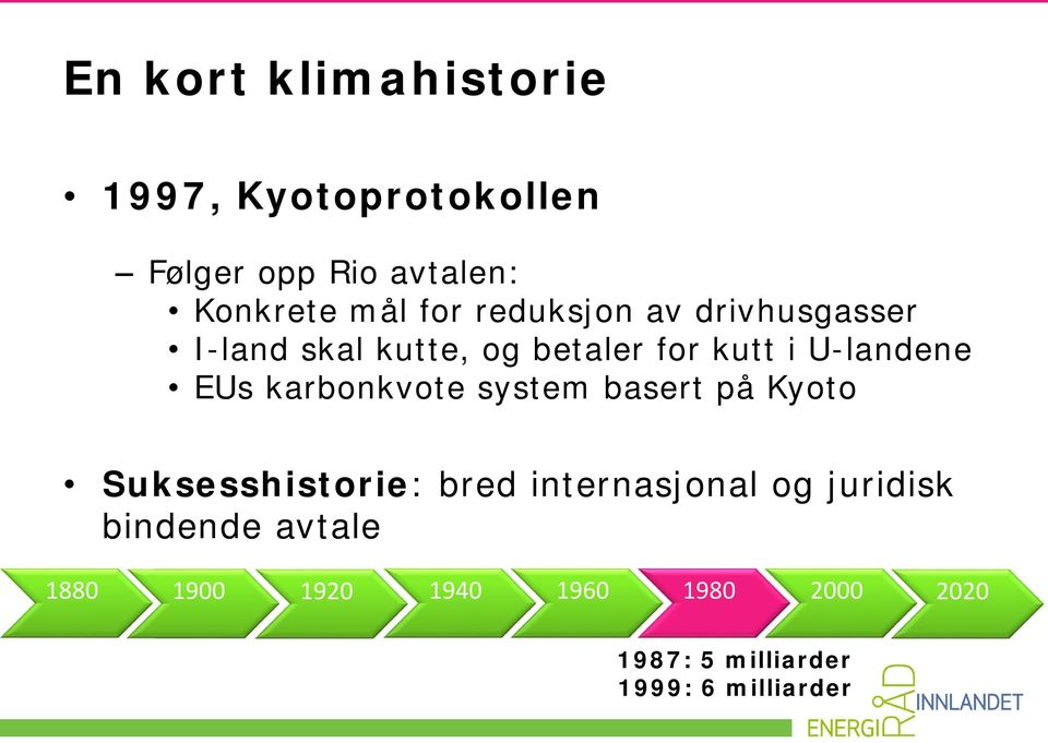 karbonkvote system basert på Kyoto Suksesshistorie: bred internasjonal og juridisk