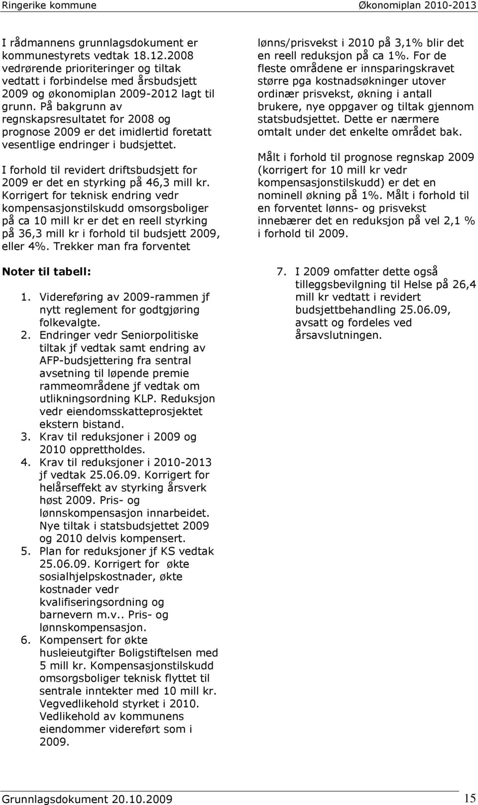 I forhold til revidert driftsbudsjett for 2009 er det en styrking på 46,3 mill kr.