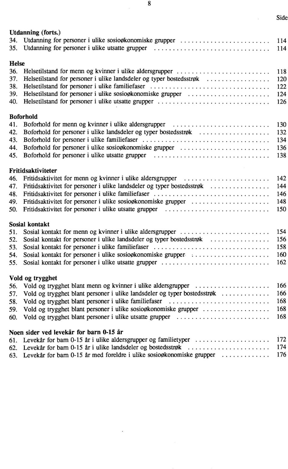 Helsetilstand for personer i ulike sosioøkonomiske grupper 124 40. Helsetilstand for personer i ulike utsatte grupper 126 Boforhold 41. Boforhold for menn og kvinner i ulike aldersgrupper 130 42.