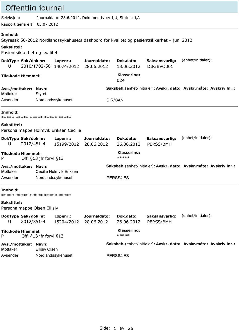 /mottaker: Navn: Saksbeh. Avskr. dato: Avskr.måte: Avskriv lnr.: Mottaker Styret DR/GAN ersonalmappe Holmvik Eriksen Cecilie 2012/451-4 15199/2012 ERSS/BMH Avs.