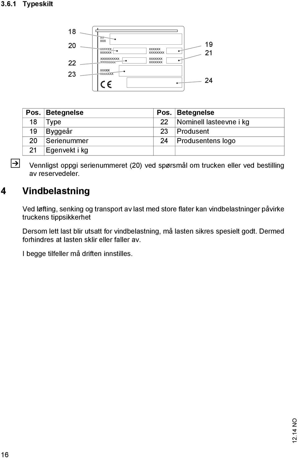 serienummeret (20) ved spørsmål om trucken eller ved bestilling av reservedeler.