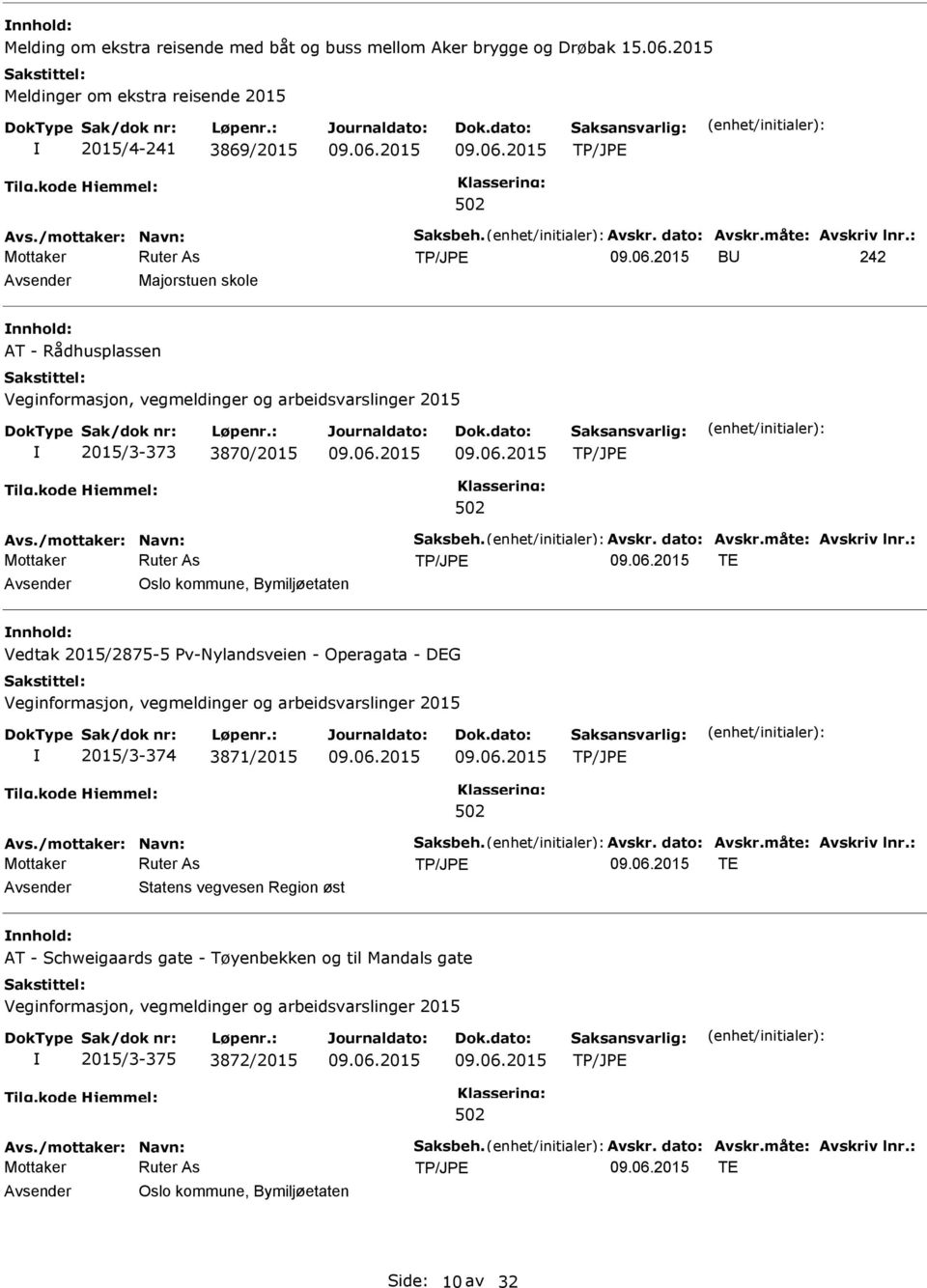 /mottaker: Navn: Saksbeh. Avskr. dato: Avskr.måte: Avskriv lnr.: TE nnhold: AT - Schweigaards gate - Tøyenbekken og til Mandals gate 2015/3-375 3872/2015 Avs.