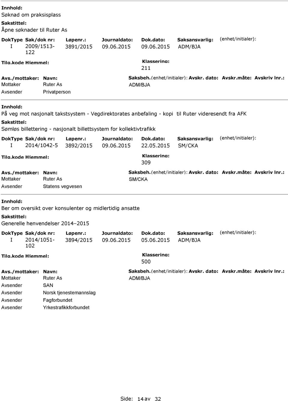 2014/1042-5 3892/2015 22.05.2015 SM/CKA 309 Avs./mottaker: Navn: Saksbeh. Avskr. dato: Avskr.måte: Avskriv lnr.