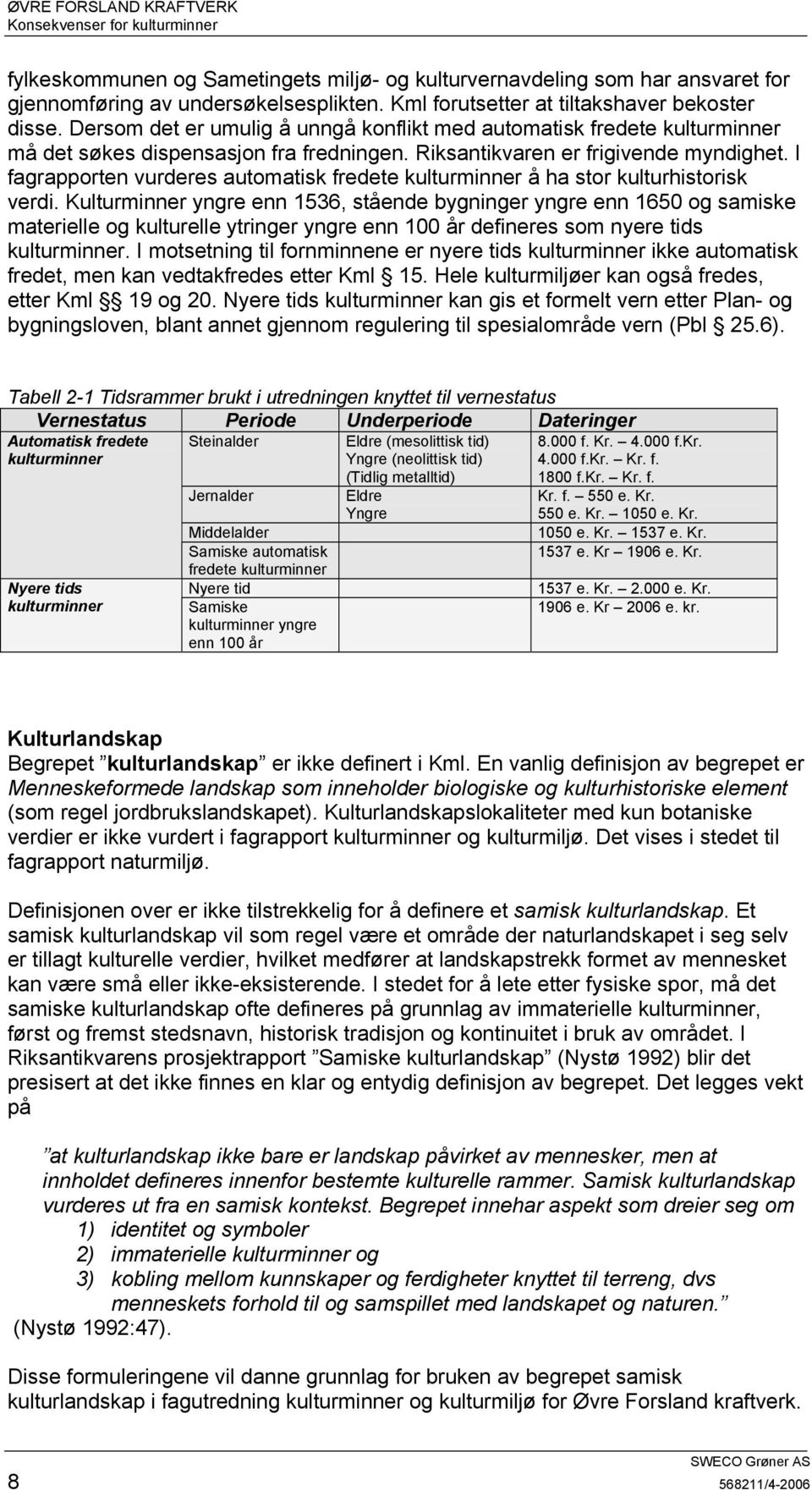 I fagrapporten vurderes automatisk fredete kulturminner å ha stor kulturhistorisk verdi.