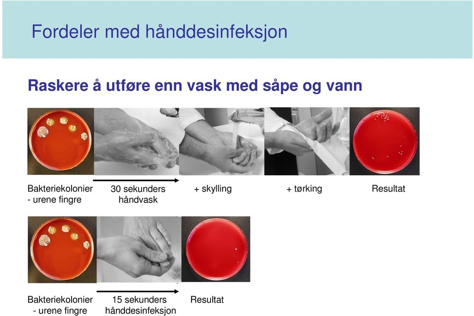 sekunders håndvask + skylling + tørking Resultat