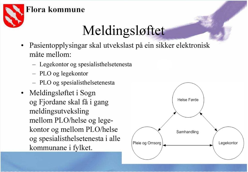 legekontor PLO og spesialisthelsetenesta Meldingsløftet i Sogn og Fjerde Fjordane nivå skal få i gang