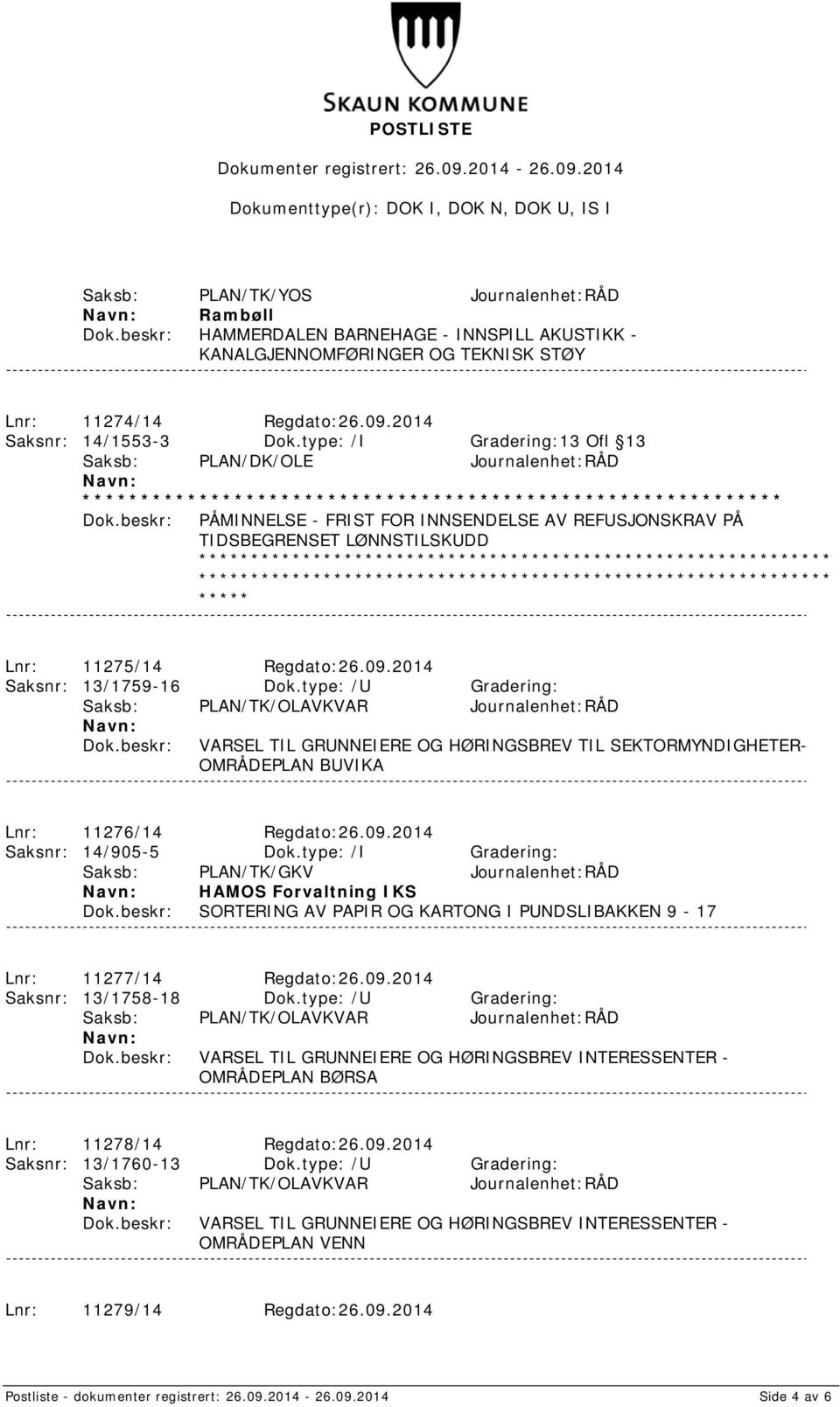 LØNNSTILSKUDD ************************************************************* ************************************************************* ***** Lnr: 11275/14 Regdato:26.09.2014 Saksnr: 13/1759-16 Dok.