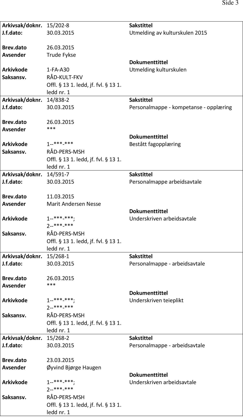 15/268-2 J.f.dato: 30.03.2015 Personalmappe - arbeidsavtale Brev.dato 23.03.2015 Avsender Øyvind Bjørge Haugen 1--***-***; RÅD-PERS-MSH Underskriven arbeidsavtale