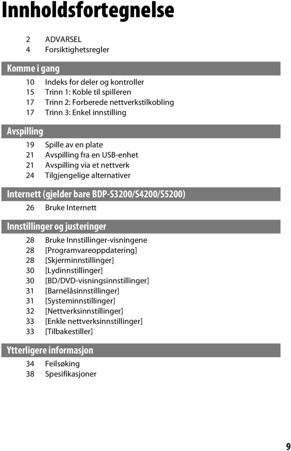 26 Bruke Internett Innstillinger og justeringer 28 Bruke Innstillinger-visningene 28 [Programvareoppdatering] 28 [Skjerminnstillinger] 30 [Lydinnstillinger] 30