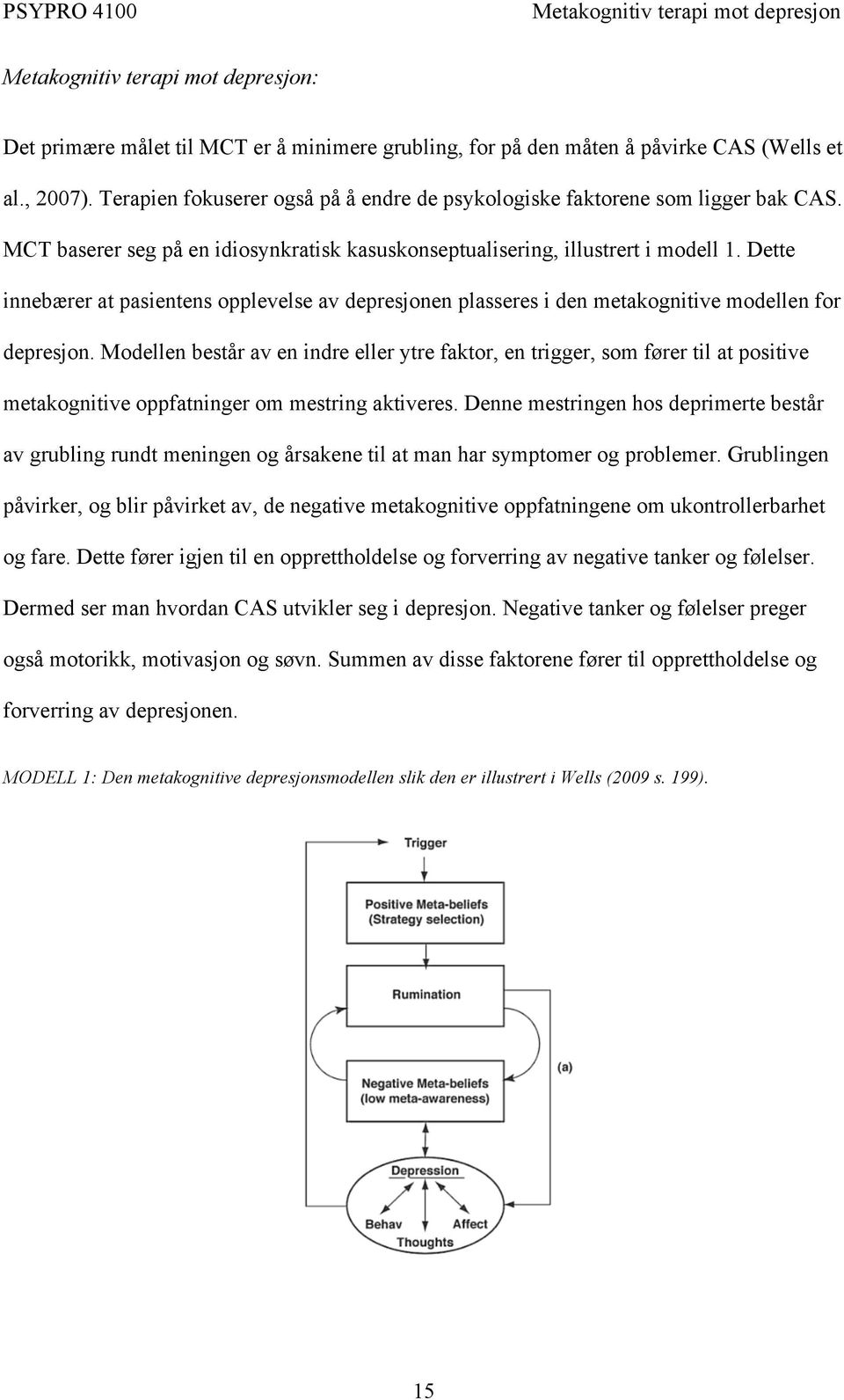 Modellen består av en indre eller ytre faktor, en trigger, som fører til at positive metakognitive oppfatninger om mestring aktiveres.