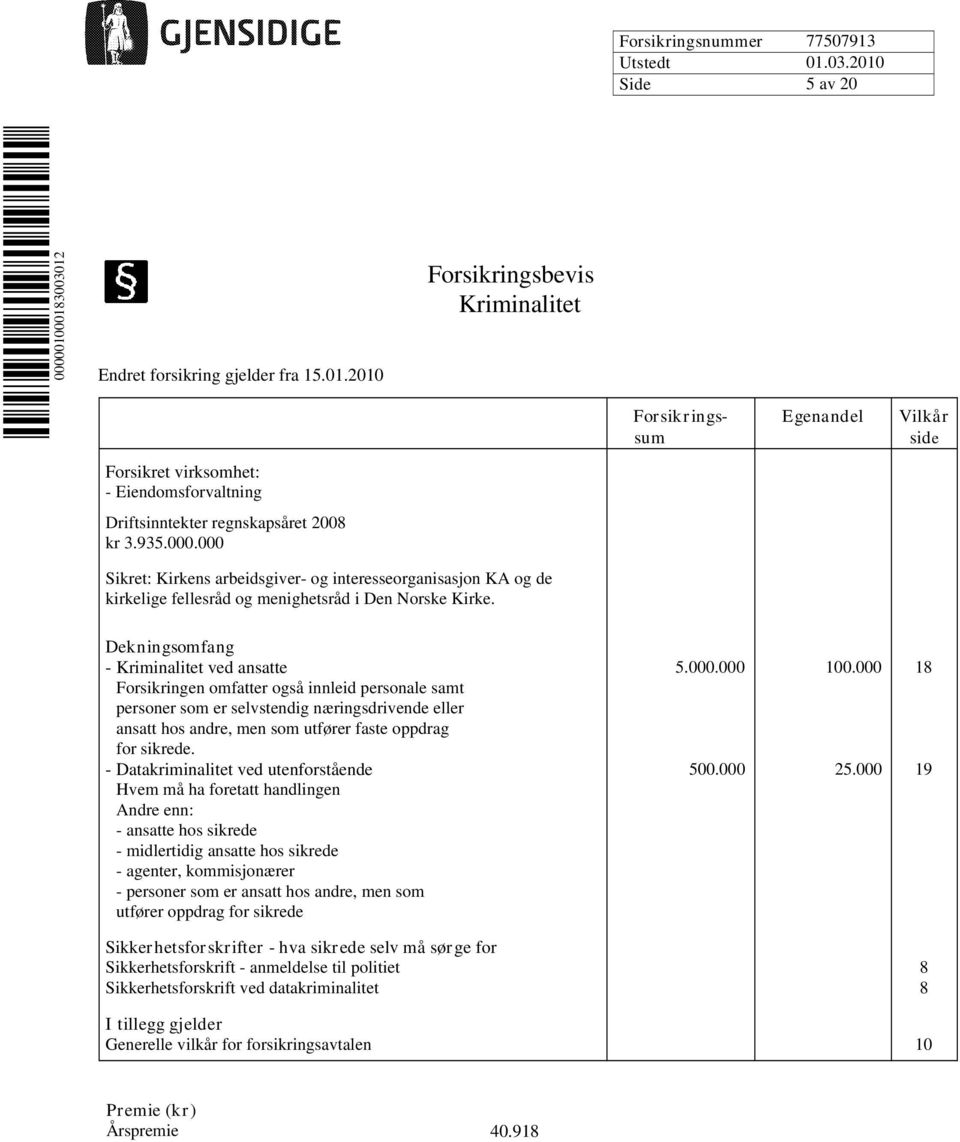 000 18 Forsikringen omfatter også innleid personale samt personer som er selvstendig næringsdrivende eller ansatt hos andre, men som utfører faste oppdrag for sikrede.