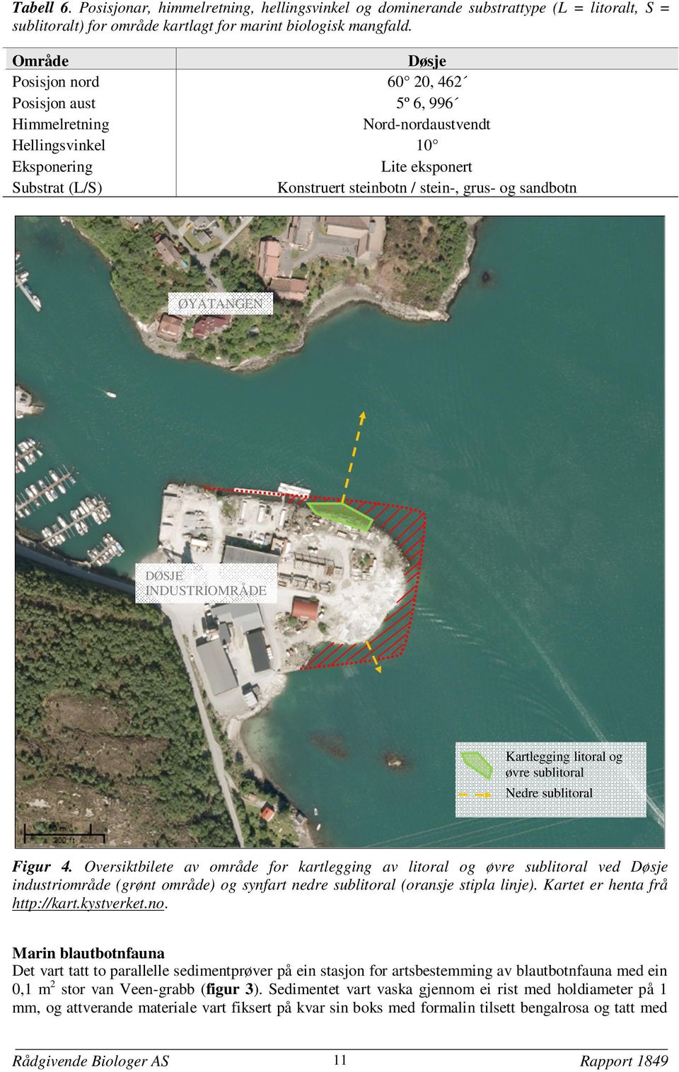 sandbotn ØYATANGEN DØSJE INDUSTRIOMRÅDE Kartlegging litoral og øvre sublitoral Nedre sublitoral Figur 4.