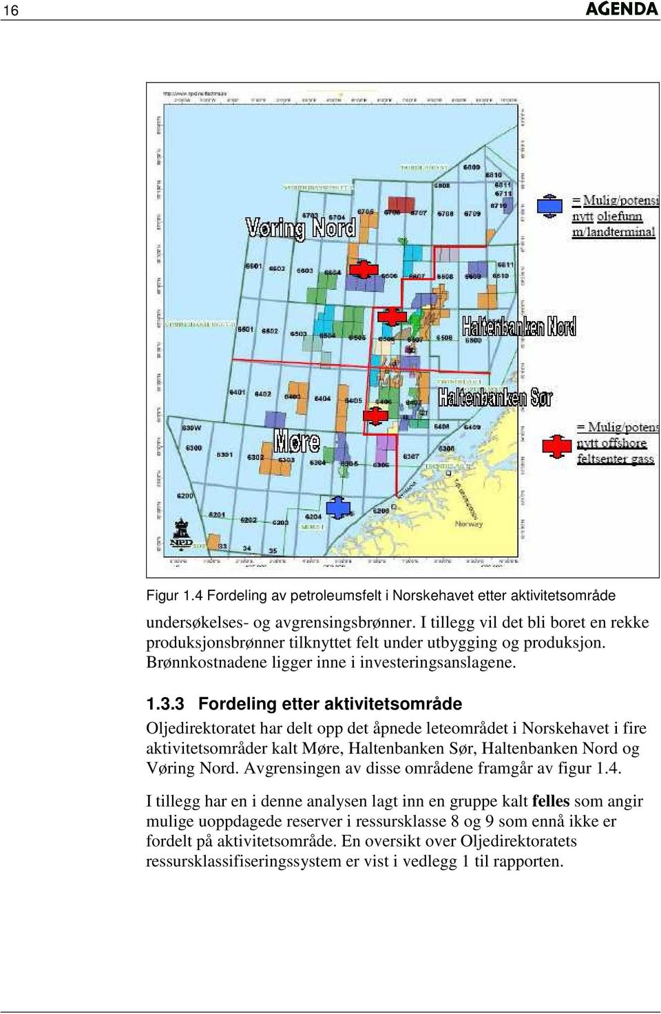 3 Fordeling etter aktivitetsområde Oljedirektoratet har delt opp det åpnede leteområdet i Norskehavet i fire aktivitetsområder kalt Møre, Haltenbanken Sør, Haltenbanken Nord og Vøring Nord.