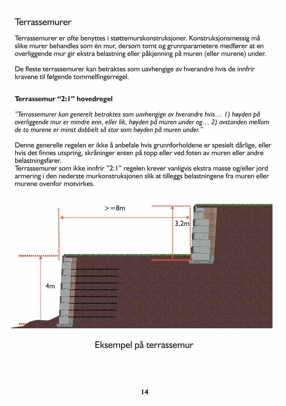 De fleste terrassemurer kan betraktes som uavhengige av hverandre hvis de innfrir kravene til følgende tommelfingerregel.