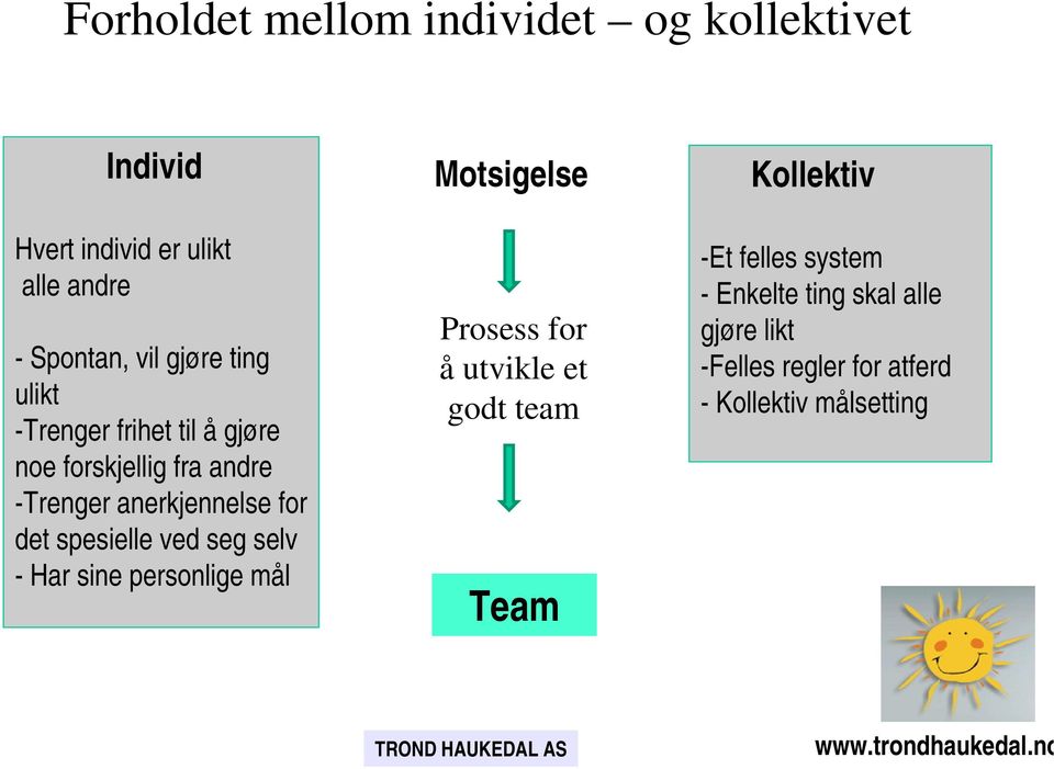 spesielle ved seg selv - Har sine personlige mål Motsigelse Prosess for å utvikle et godt team Team