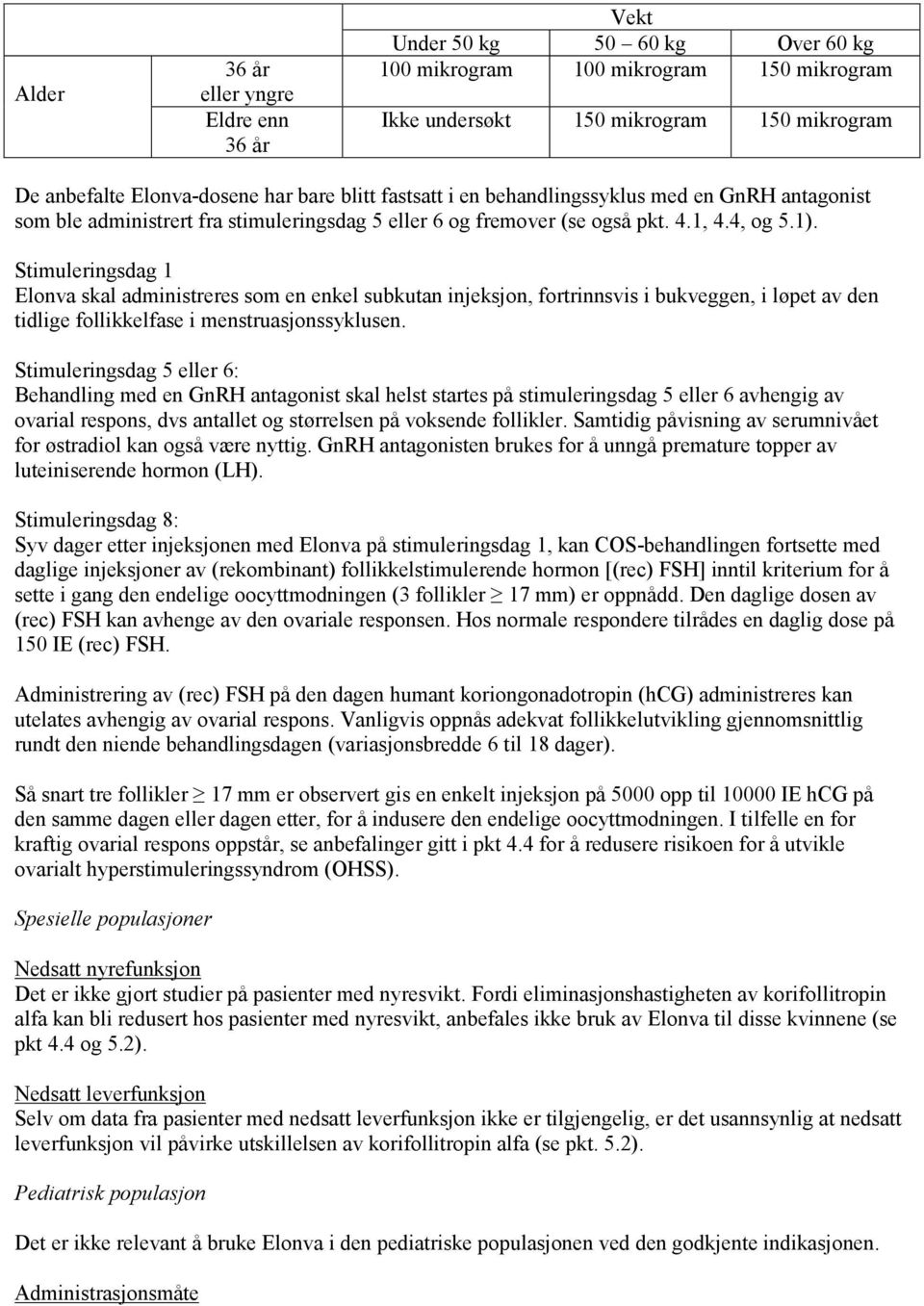 Stimuleringsdag 1 Elonva skal administreres som en enkel subkutan injeksjon, fortrinnsvis i bukveggen, i løpet av den tidlige follikkelfase i menstruasjonssyklusen.