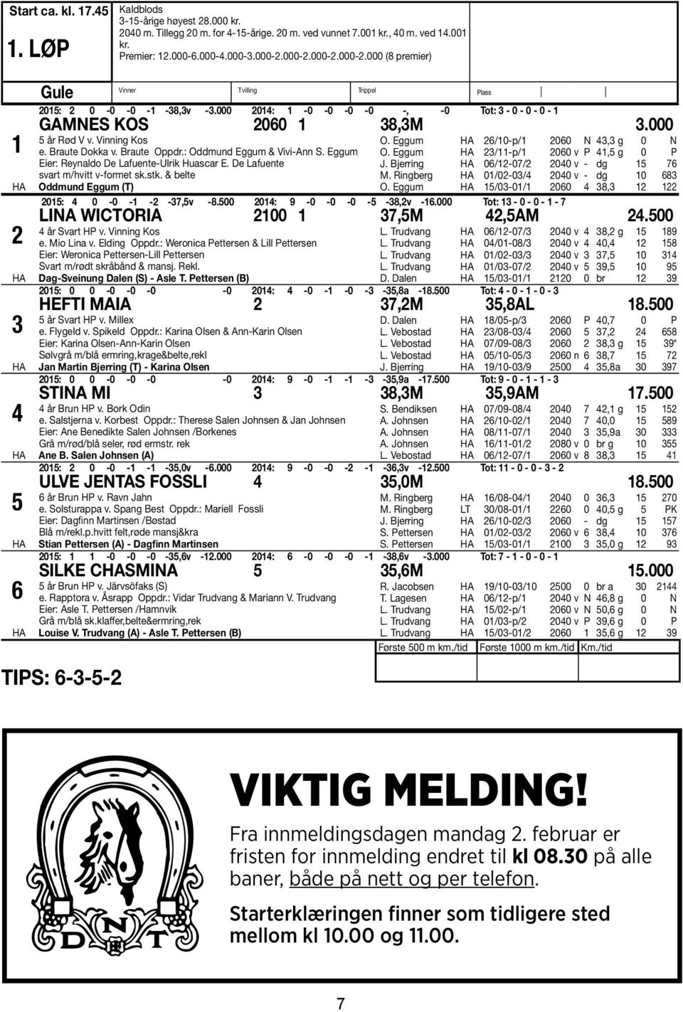 000 2014: 1-0 -0-0 -0 -, -0 Tot: 3-0 - 0-0 - 1 *= pris pr. andel. Alle hestene fra Folkehesten 2014 blir solgt i forbindelse 5 år Rød V v. Vinning Kos 1med e. Braute en Dokka auksjon v. Braute Oppdr.