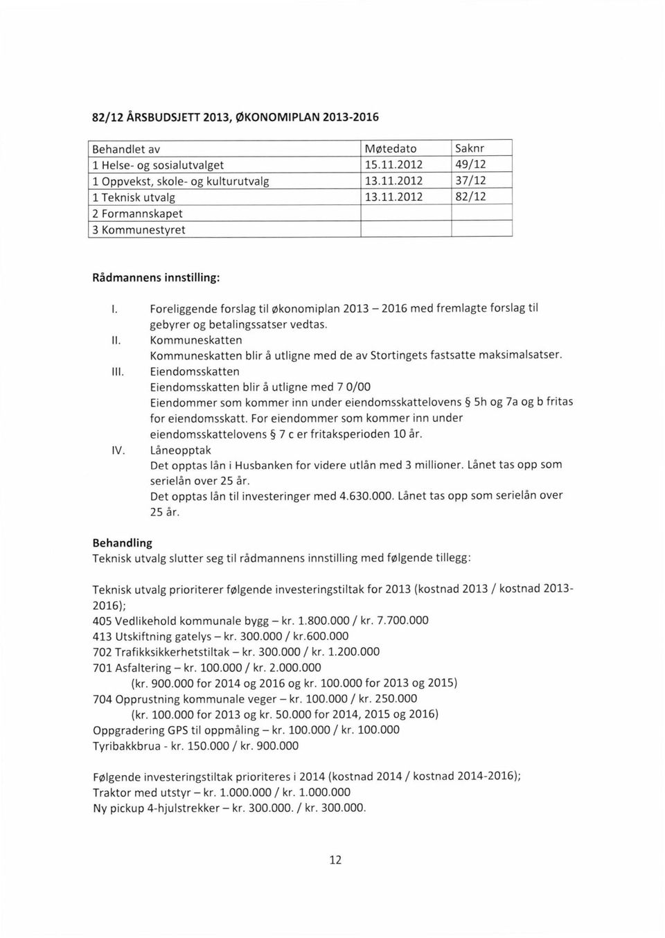 2012 37/12 1 Teknisk utvalg 13.11.