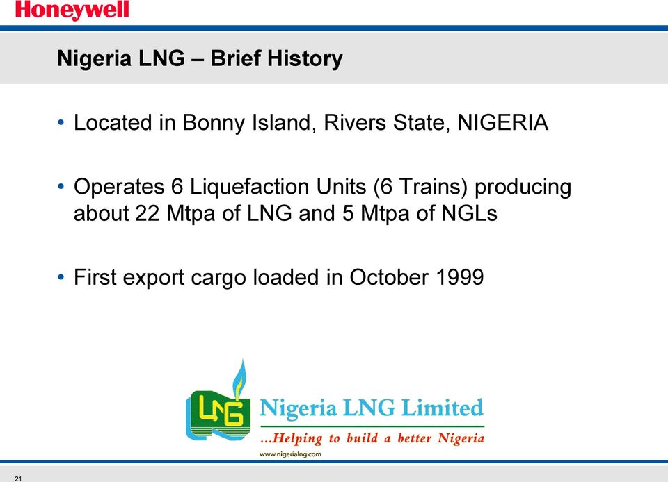 (6 Trains) producing about 22 Mtpa of LNG and 5