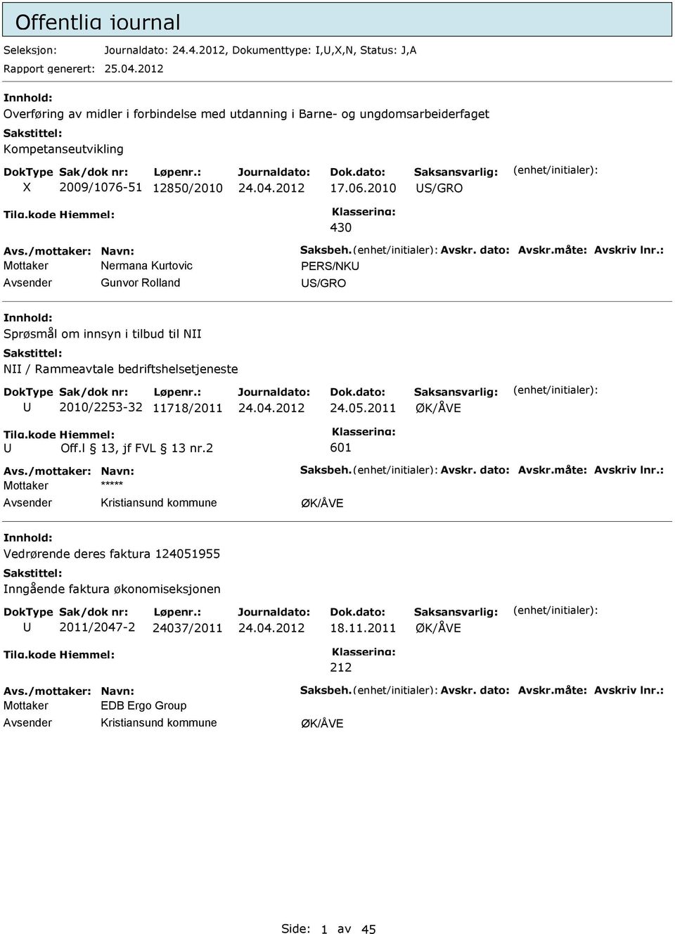 dato: Avskr.måte: Avskriv lnr.: Nermana Kurtovic PRS/NK Gunvor Rolland S/GRO Sprøsmål om innsyn i tilbud til N N / Rammeavtale bedriftshelsetjeneste 2010/2253-32 11718/2011 24.05.2011 ØK/ÅV Off.