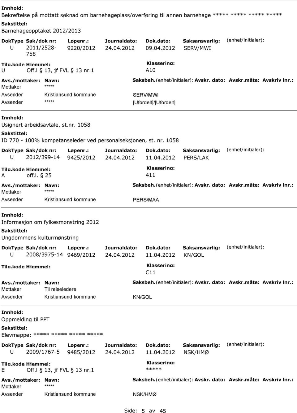 1058 2012/399-14 9425/2012 11.04.2012 PRS/LAK A off.l. 25 Avs./mottaker: Navn: Saksbeh. Avskr. dato: Avskr.måte: Avskriv lnr.