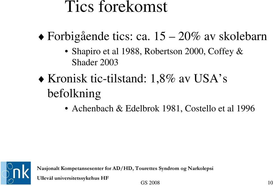 2000, Coffey & Shader 2003 Kronisk tic-tilstand: 1,8%