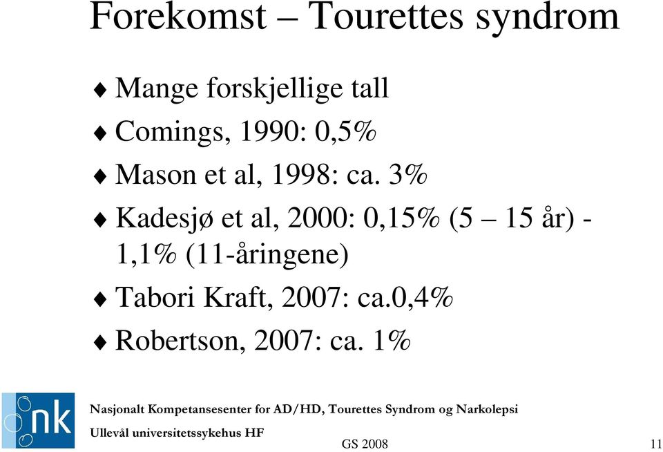 3% Kadesjø et al, 2000: 0,15% (5 15 år) - 1,1%