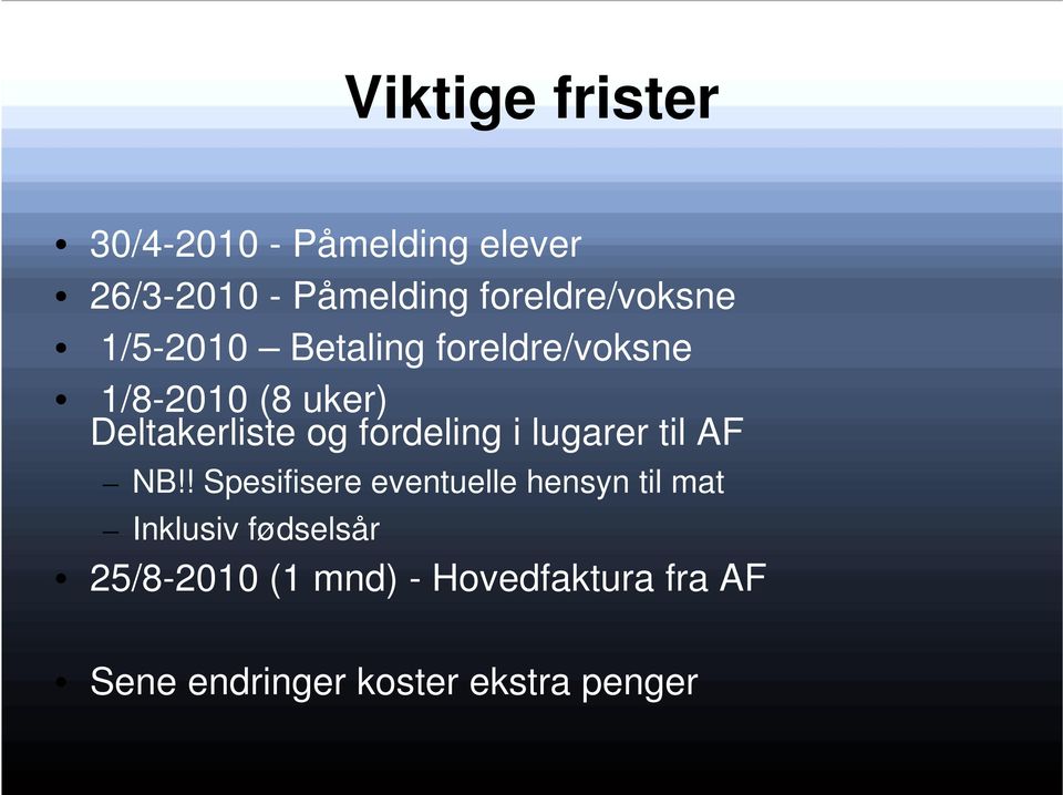 Deltakerliste og fordeling i lugarer til AF NB!