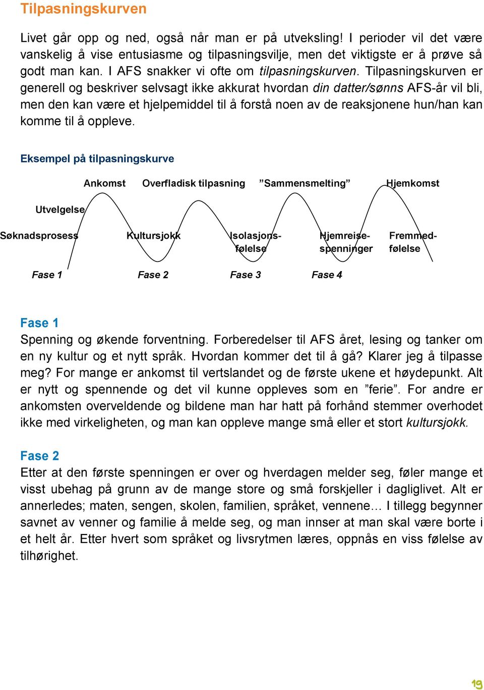 Tilpasningskurven er generell og beskriver selvsagt ikke akkurat hvordan din datter/sønns AFS-år vil bli, men den kan være et hjelpemiddel til å forstå noen av de reaksjonene hun/han kan komme til å