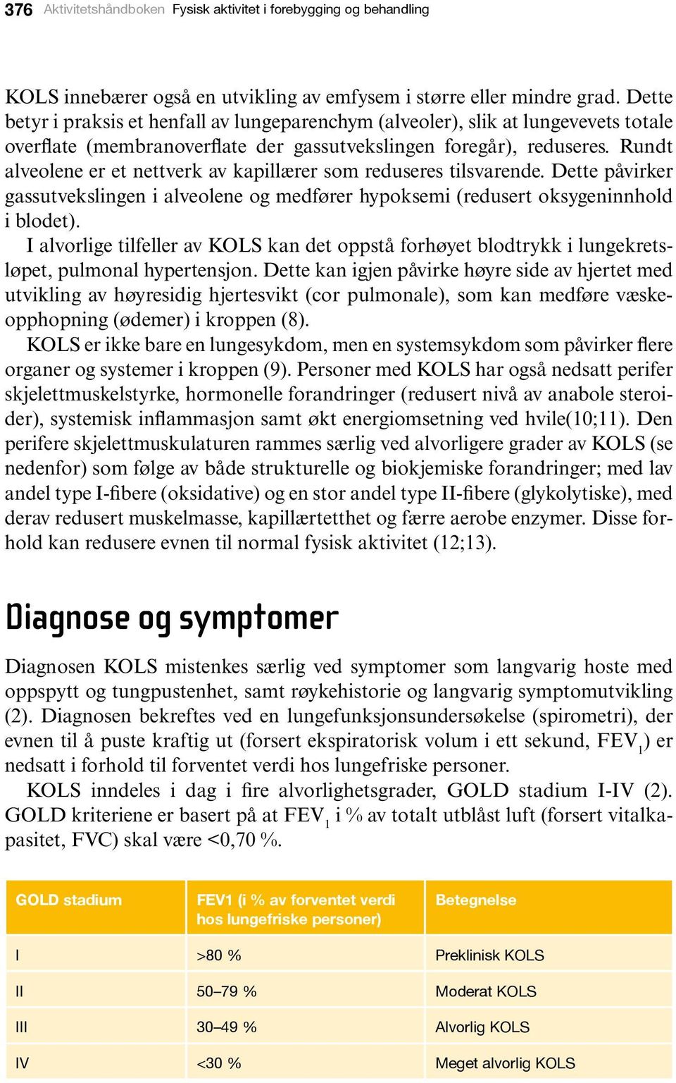 Rundt alveolene er et nettverk av kapillærer som reduseres tilsvarende. Dette påvirker gassutvekslingen i alveolene og medfører hypoksemi (redusert oksygeninnhold i blodet).