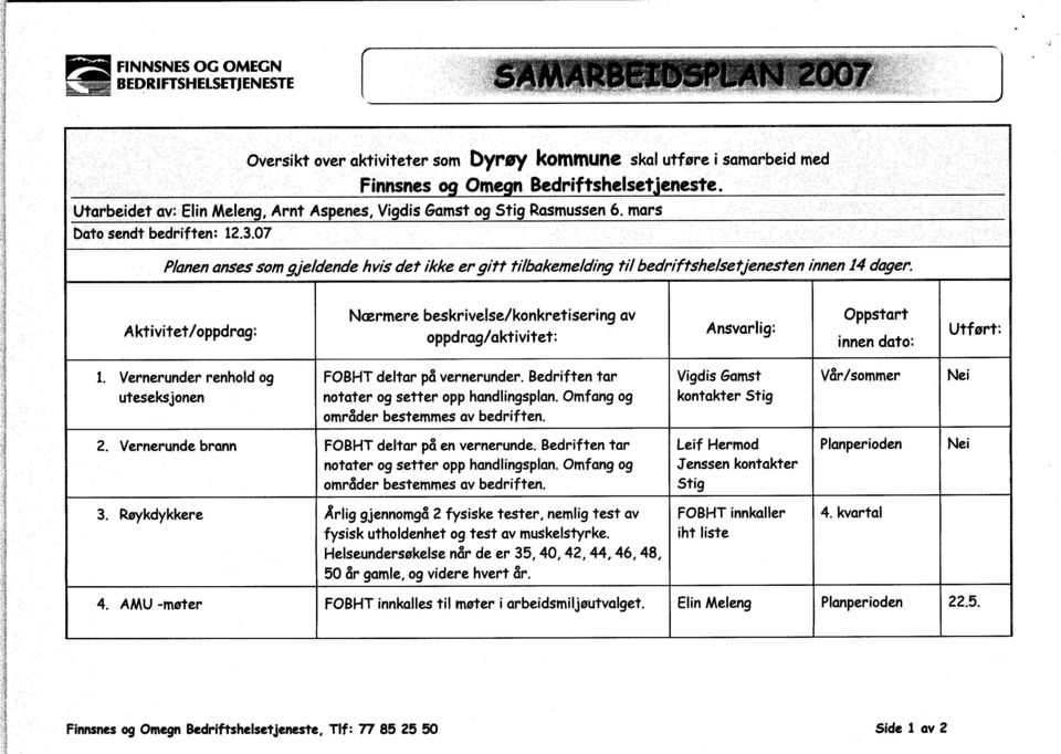 07 Planen anses som gjeldende h vis det ikke er gitt tilbakemelding til bedriftshelse tjenesten innen 14 dager.