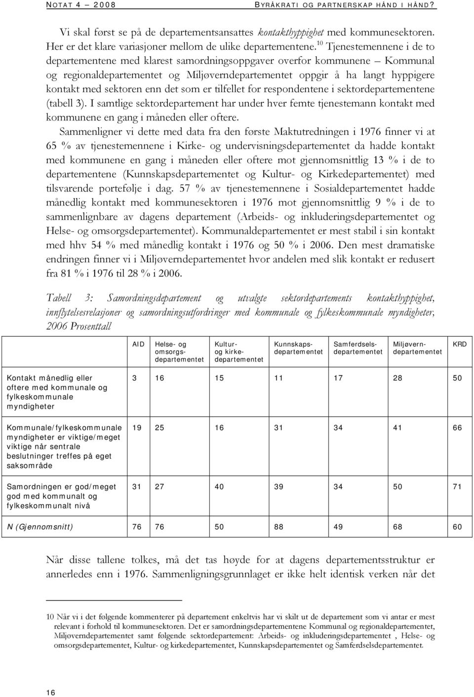 sektoren enn det som er tilfellet for respondentene i sektordepartementene (tabell 3).