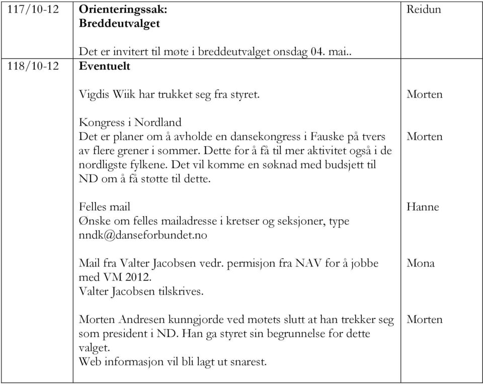 Det vil komme en søknad med budsjett til ND om å få støtte til dette. Felles mail Ønske om felles mailadresse i kretser og seksjoner, type nndk@danseforbundet.no Mail fra Valter Jacobsen vedr.