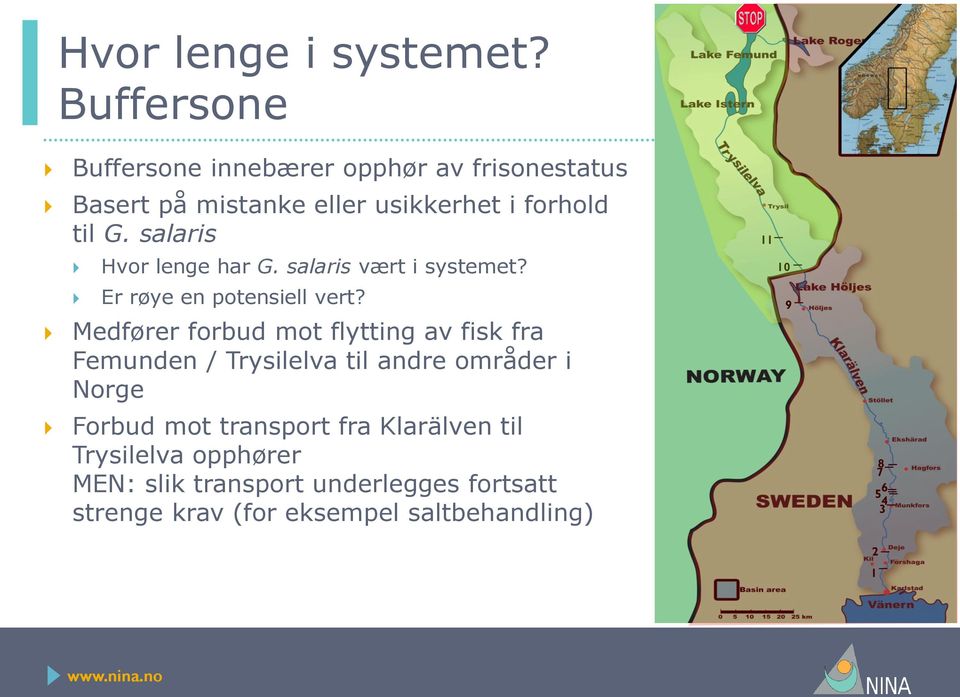 salaris Hvor lenge har G. salaris vært i systemet? Er røye en potensiell vert?