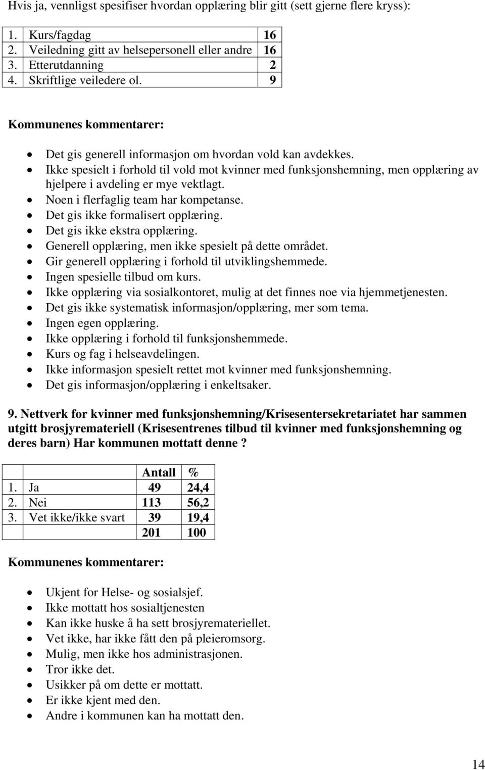 Ikke spesielt i forhold til vold mot kvinner med funksjonshemning, men opplæring av hjelpere i avdeling er mye vektlagt. Noen i flerfaglig team har kompetanse. Det gis ikke formalisert opplæring.