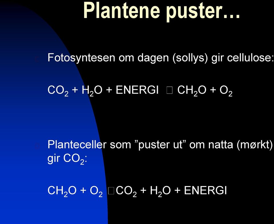 O 2 Planteceller som puster ut om natta