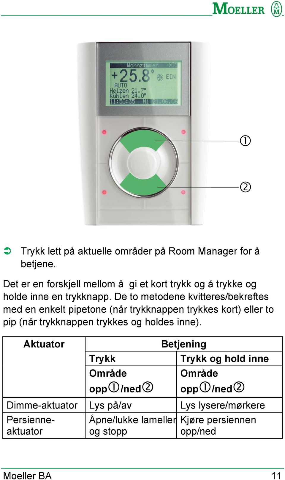 De to metodene kvitteres/bekreftes med en enkelt pipetone (når trykknappen trykkes kort) eller to pip (når trykknappen