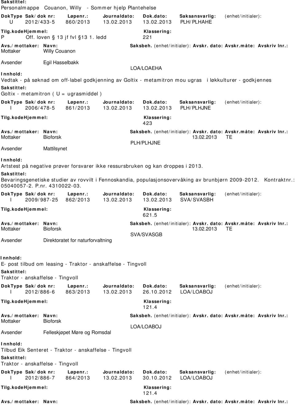 2013 PLH/PLHAHE Mottaker Willy Couanon Egil Hasselbakk LOA/LOAEHA Vedtak - på søknad om off-label godkjenning av Goltix - metamitron mou ugras i løkkulturer - godkjennes Goltix - metamitron ( U =