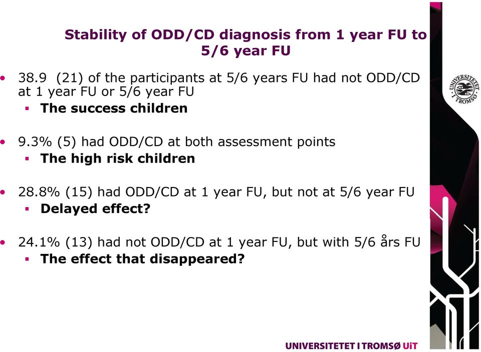 children 9.3% (5) had ODD/CD at both assessment points The high risk children 28.