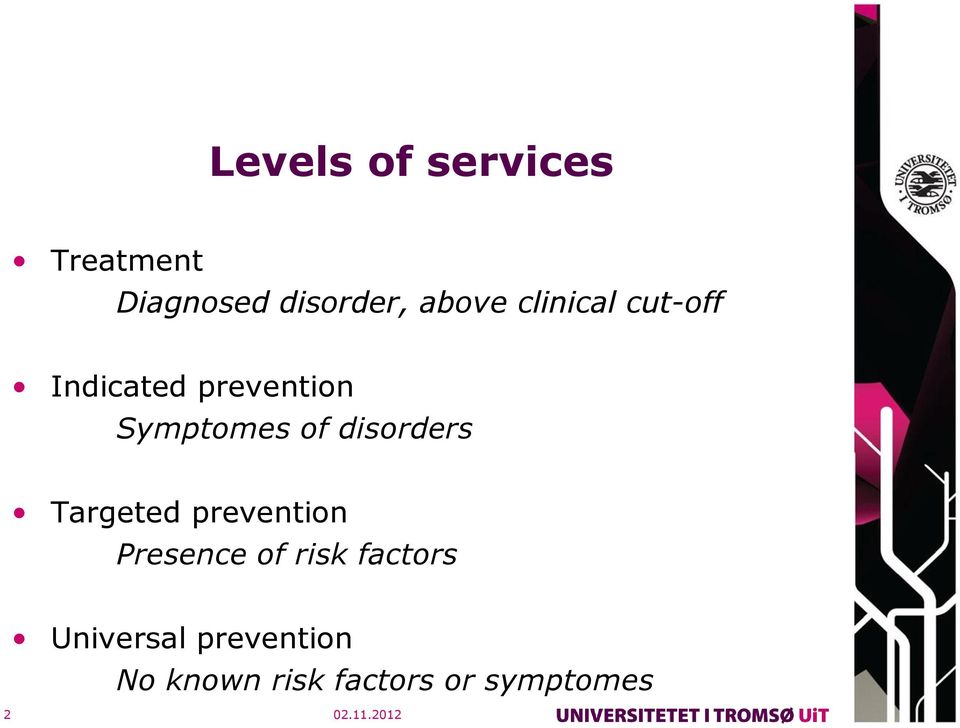 disorders Targeted prevention Presence of risk factors