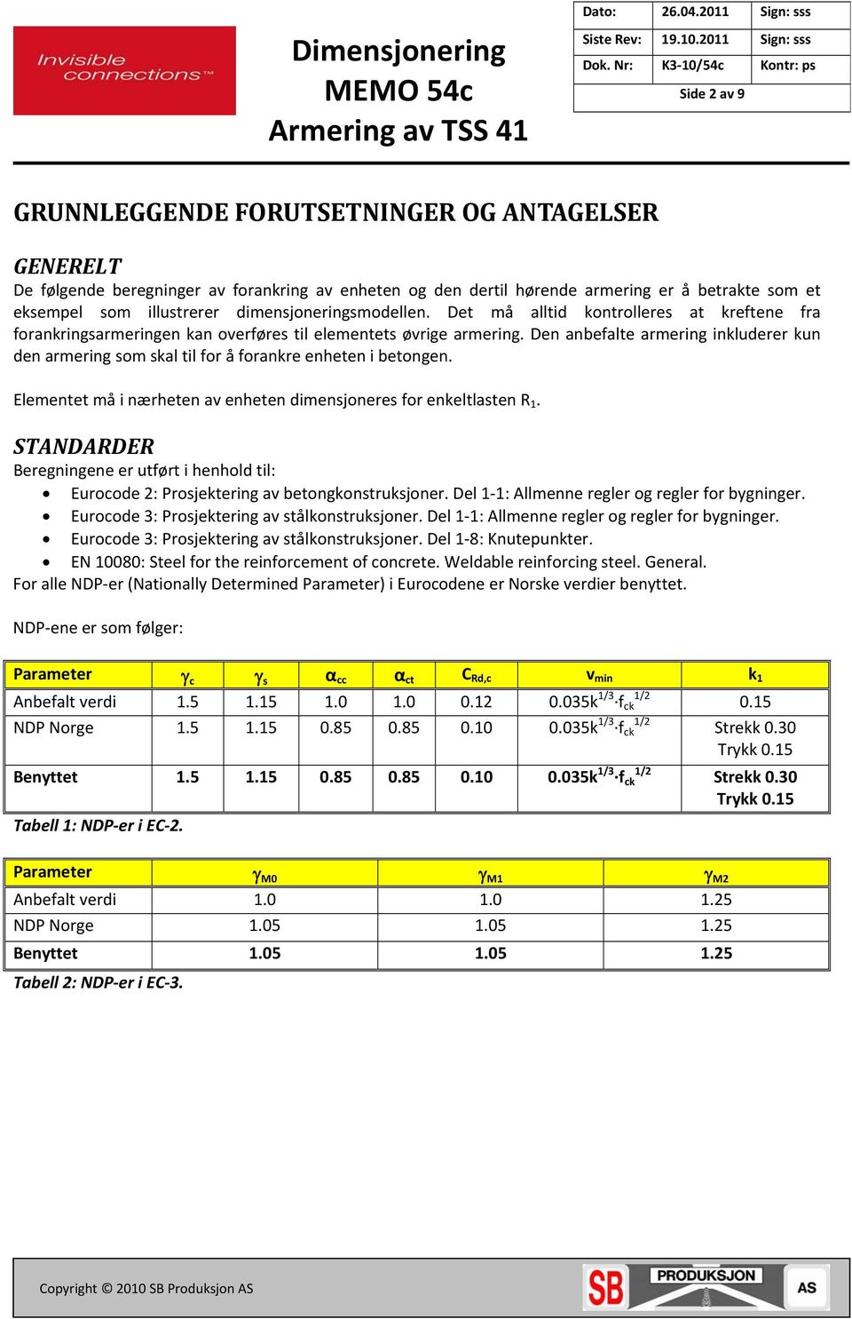 Den anbefalte armering inkluderer kun den armering som skal til for å forankre enheten i betongen. Elementet må i nærheten av enheten dimensjoneres for enkeltlasten.