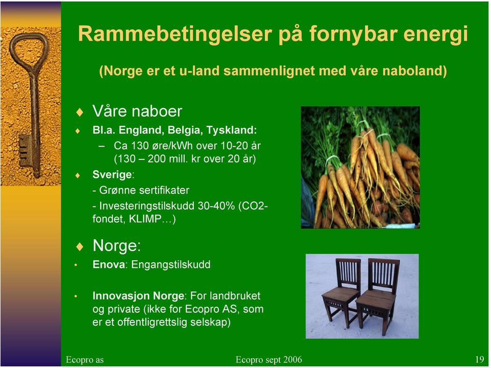 Enova: Engangstilskudd Innovasjon Norge: For landbruket og private (ikke for Ecopro AS, som er et