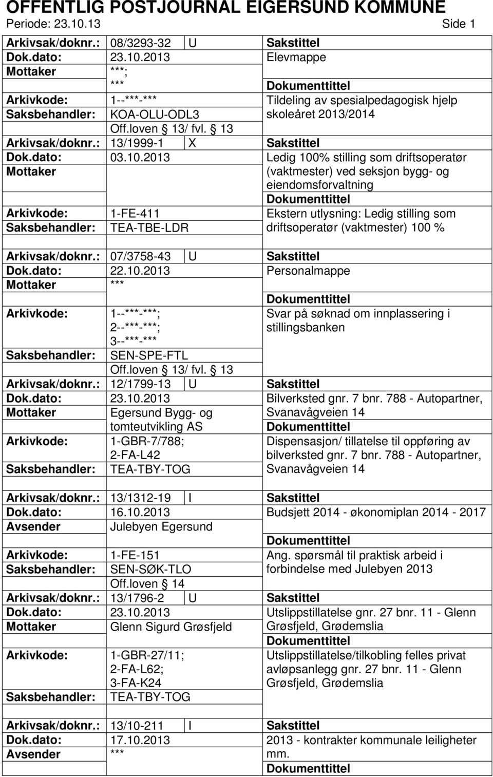 2013 Ledig 100% stilling som driftsoperatør (vaktmester) ved seksjon bygg- og eiendomsforvaltning 1-FE-411 TEA-TBE-LDR Ekstern utlysning: Ledig stilling som driftsoperatør (vaktmester) 100 %