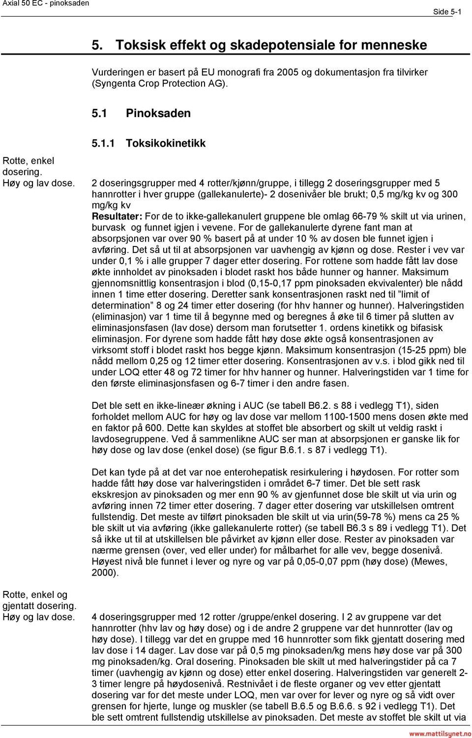 2 doseringsgrupper med 4 rotter/kjønn/gruppe, i tillegg 2 doseringsgrupper med 5 hannrotter i hver gruppe (gallekanulerte)- 2 dosenivåer ble brukt; 0,5 mg/kg kv og 300 mg/kg kv Resultater: For de to