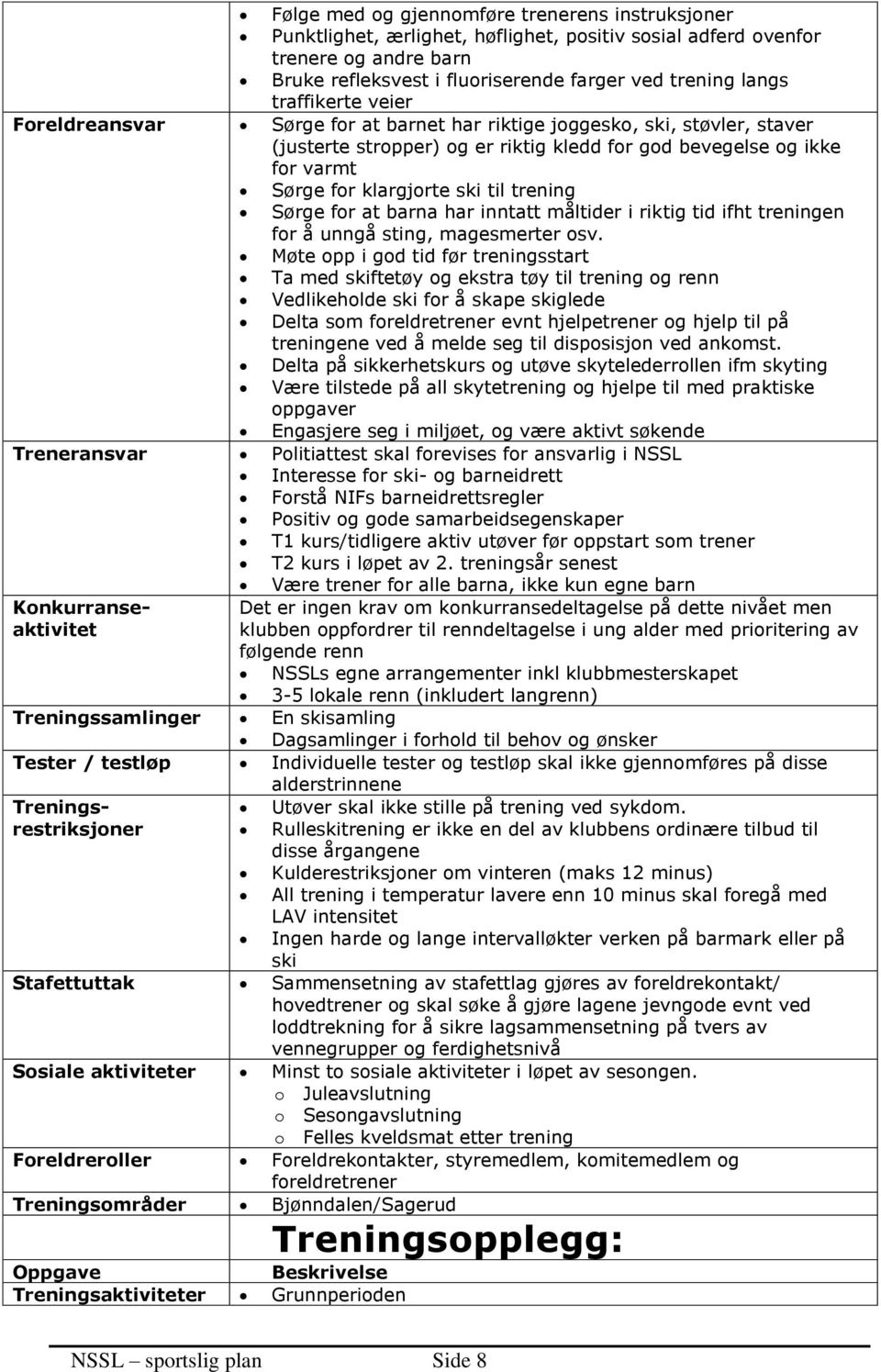 trening Sørge for at barna har inntatt måltider i riktig tid ifht treningen for å unngå sting, magesmerter osv.